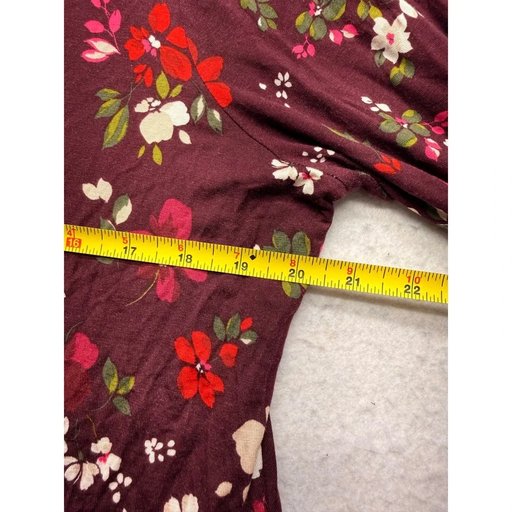Lane Bryant Womens 14/16 Burgundy Floral Long Sleeve Rayon Stretch Top NWT